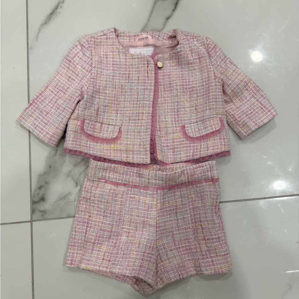 Janie and Jack Pink Tweed Jacket + Shorts Set – 18–24M